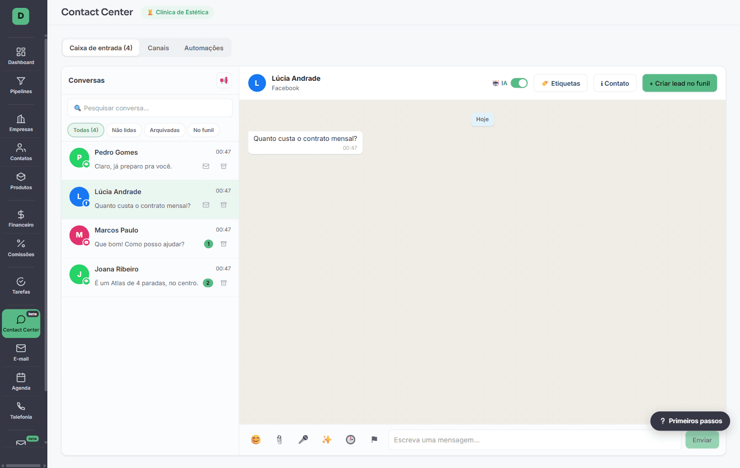 Tela de Mensagens do DualWin CRM